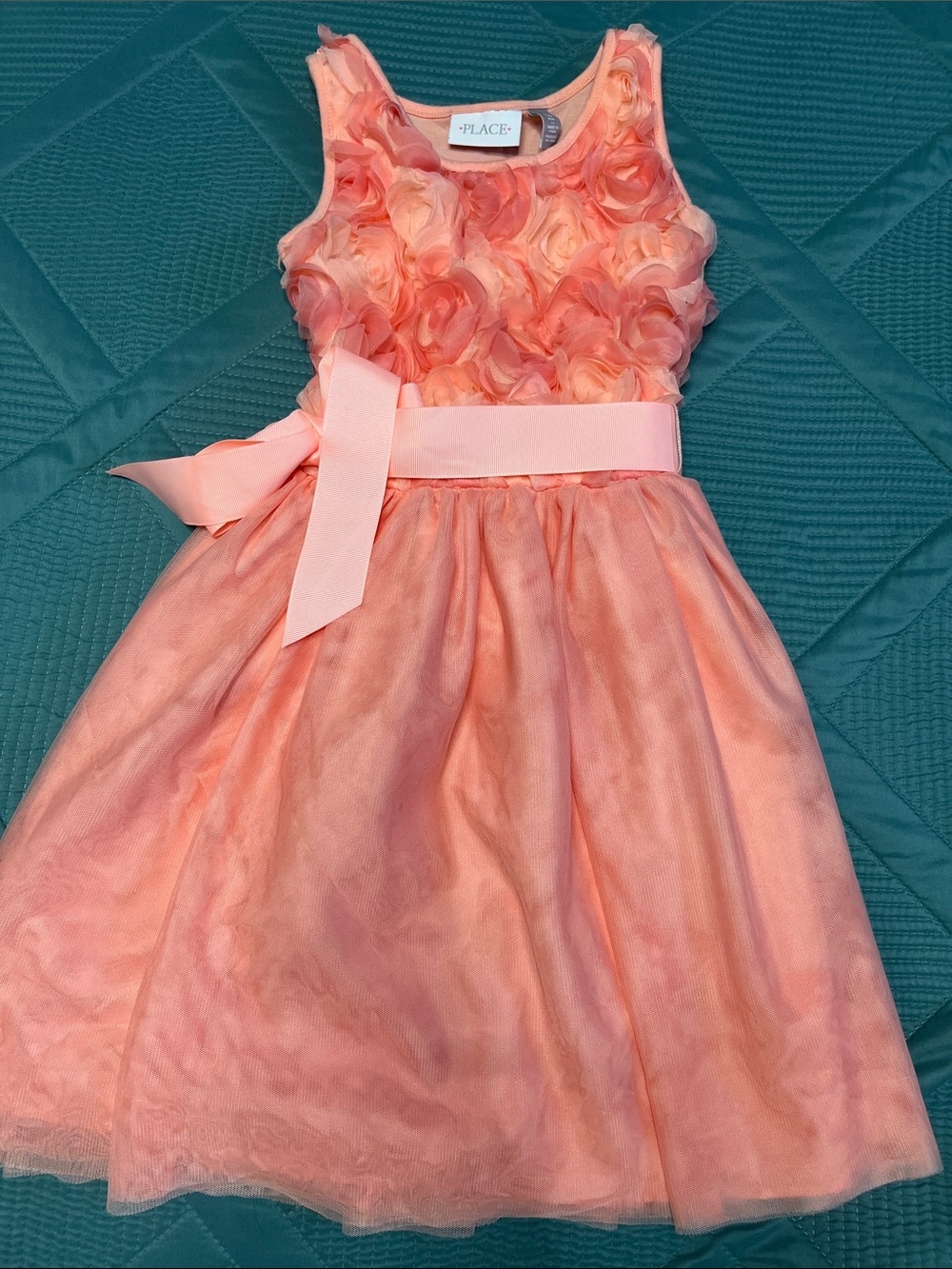The Children's Place Peach Floral Rosette Party Dress